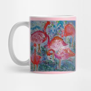 Colourful Flamingos wading in water Mug